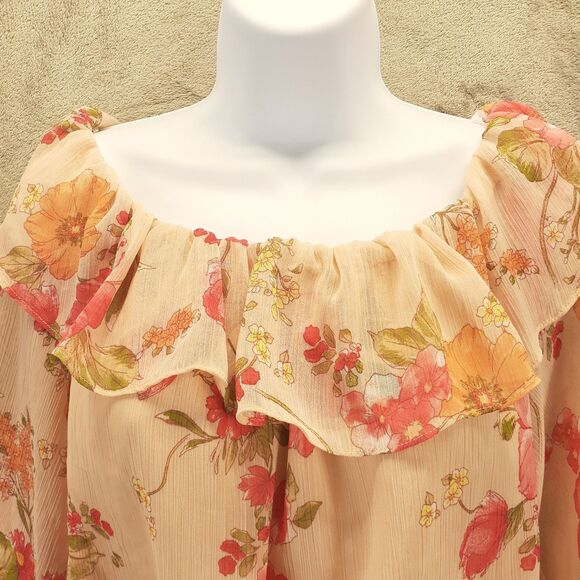 Lumiere Floral Off The Shoulder Ruffle Gypsy Top Size Large Boho Sheer Sleeves - Picture 4 of 8